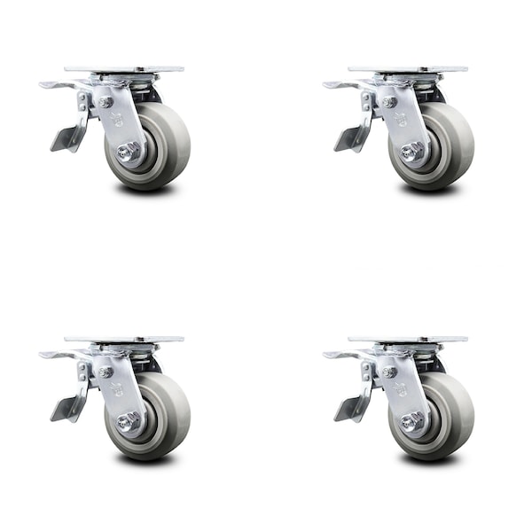 Service Caster 4 Inch Thermoplastic Rubber Caster Set with Roller Bearings and Total Lock Brake SCC-TTL30S420-TPRRF-4 - main